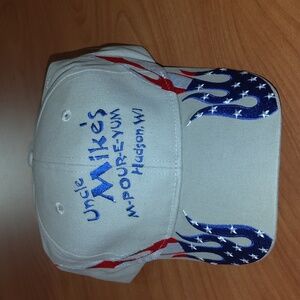 Uncle Mike's M-Pour-E-Yum Hudson, WI Men Flame Flag Embroidered USA Hat Cap
